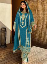 Chinnon Aqua Blue Wedding Wear Embroidery Work Readymade Pakistani Suit